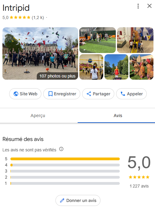 Intrid 5 étoiles sur Google